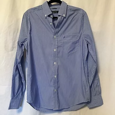 Nautica Shirt Men’s Size Small Blue White Stripe Long Sleeve Button Down Logo • $12.99