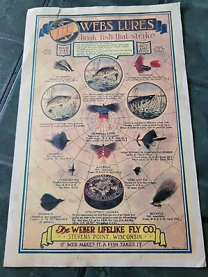 Vintage WEBER FLY Co. Web Lure Fishing Hardware Store  Poster Sign • $59.79