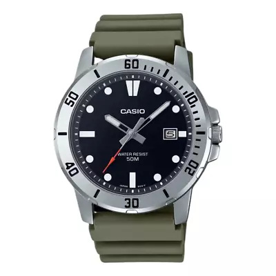 Casio MTP-VD01-3EV Men's  Green Resin Band Blue Dial Analog Watch • $68.02