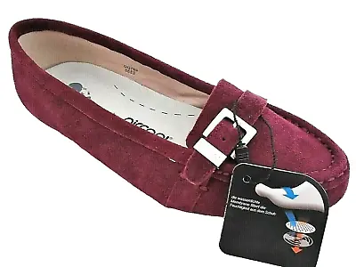 Aircool Wine Suede Leather Flat Wider Fit Ladies Shoes Womans Uk 6 Eee- Eur 39 • £19.95
