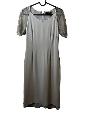 Vintage Retro Y2K Jaeger 100% Silk Dress With Lace Sleeves In Grey - UK Size 8 • £4.99