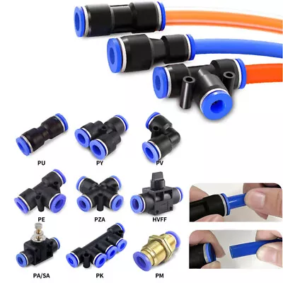 Pneumatic Push In Fittings Air Water Hose Tube Stem NYLON SPEED JOIN ADAPTER TEE • $17.69