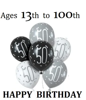 6pcs Black/Silver /White Age Happy Birthday Balloons Party DECOR Bunting Banner • £2.99