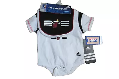 Adidas MIAMI HEAT NBA Infant Boy 3 Pc Bodysuit Creeper Set-bib Booties-0-3 Mos • $19.99
