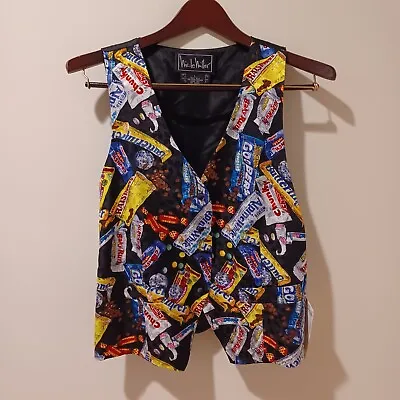 NWT Vintage NICOLE MILLER 100% Silk Waist Coat Vest Sweets Candy Print Size L  • $69.95