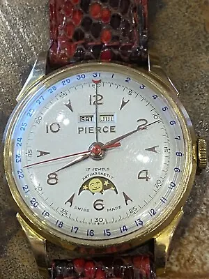 £895 • Buy 1950s Pierce Triple Date Pointing Moonphase Watch