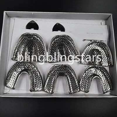 6 Pcs/Box Dental Autoclavable Metal Impression Trays STAINLESS STEEL Upper Lower • $15.19