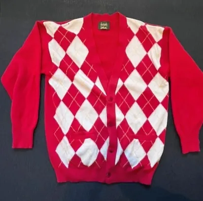 Harrods Wool Cardigan By Coxmore Vintage Golf Cardigan Red Plaid Size Med 8-10 • £10