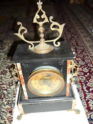 Antique French Slate Mantel Clock Marble Inlay • $94.99