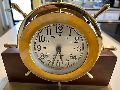 Vintage Seth Thomas Ships Wheel Brass Mantel Clock Helmsman W/ Key Works !! • $250