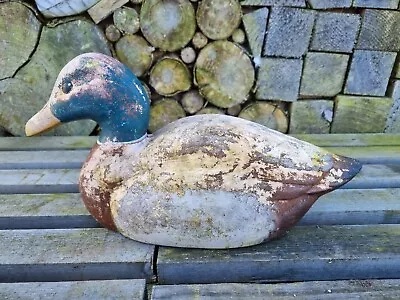 Weathered Painted Ceramic Mallard Duck Garden Ornament • £15