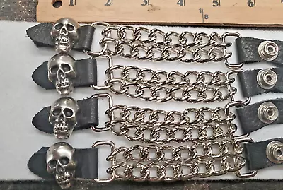 Skulls Nickel Leather Vest Extender(4 Pcs) Motorcycle Biker Chain • $25.99