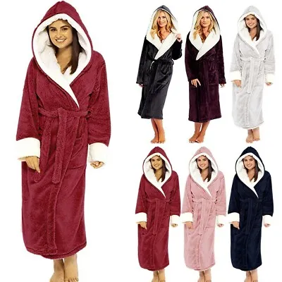 $48.44 • Buy Winter Women Warm Fleece Bathrobe Long Sleeved Plush Hooded Robe Dressing Gown