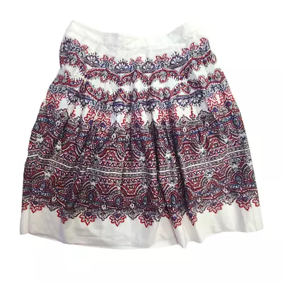 Talbots Pleated Colorful Bandana Print Skirt Red Blue Blk On White Size 8 Boho  • $24