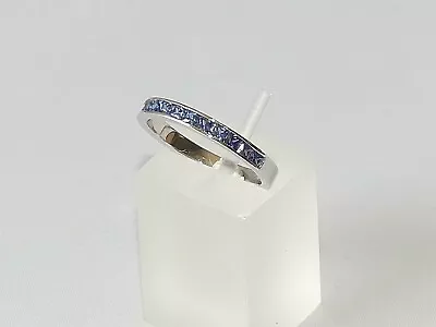 Ladies 925 Solid Silver Princess Cut 12 Stone Tanzanite Half Eternity Ring • £16.65