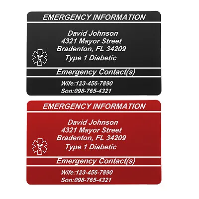 Personalized Medical ID Wallet Card Anodized Aluminum Thick Metal Emergency Card • $8.99