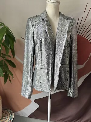 Michael Kors Silver Sequin Blazer/Jacket Size Classic Party Rock Size 10 • $49.99