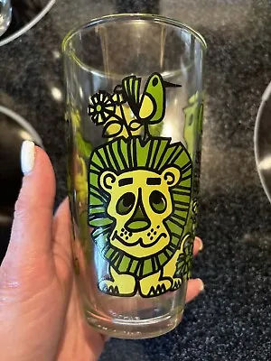 Vintage Jungle Animals Lion Monkey Jelly Jar Pint Glass Cup Retro Graphic • $9