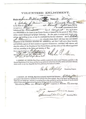 Civil War Enlistment Document Elisha Miner 27th Iowa Infantry • $50