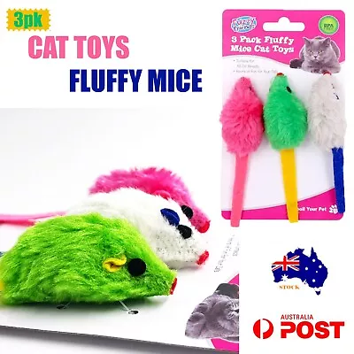$4.99 • Buy 3pk Fluffy Mice Cat Toys Small Mouse Furry Interactive Play Kitten Pet Teaser 
