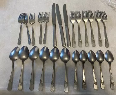 Vintage 25 Piece Hull Rose Pattern Lifetime Stainless Flatware Set  • $5