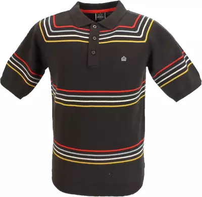 Merc Mens Madison Brown Knitted Vintage Mod Polo Shirts • £54.99