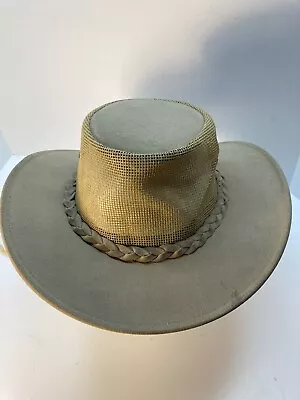 Minnetonka Leather Safari The Air Flow Hat Men's Size Large Beige Free Shipping • $33.96