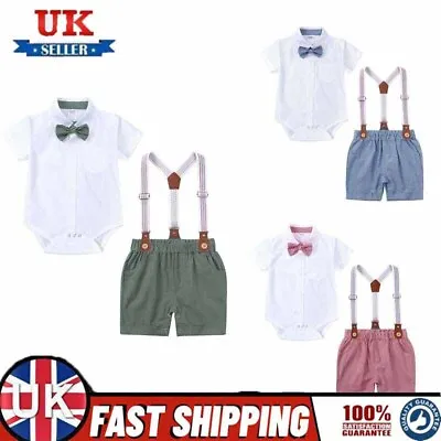 Baby Boy Gentleman Outfit Bow Tie Vest Top Shorts Set Party Wedding Formal Suit • £12.89