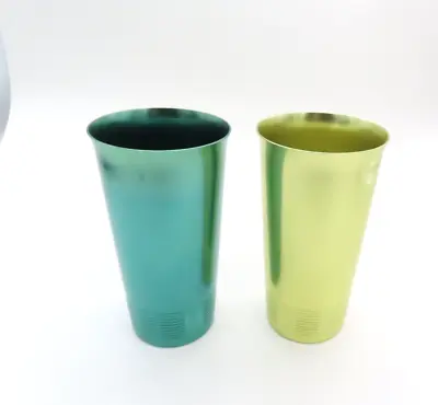 West Bend Aluminum 2 Vintage Aluminum Cups Tumblers Green And Gold • $4.99