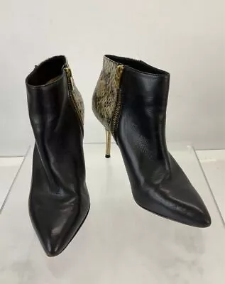 Vince Camuto Signature Black & Beige Embossed Leather Pointed Zip Ankle Boot 8.5 • $20