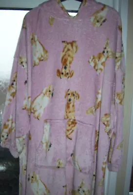 F&F Womens Pink Velour Hooded Dog Print Short Dressing Gown.One Size.Free Post! • £10.99