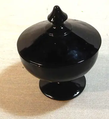 Antique Depression Glass Black Candy Jar Art Deco 6x5  W/Lid 1920s • $21
