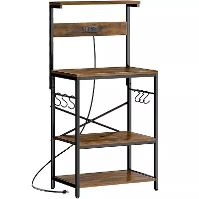 Kitchen Bakers Rack With Power Outlet Coffee Bar Table 4 Tiers Kitchen Micr... • $90.88