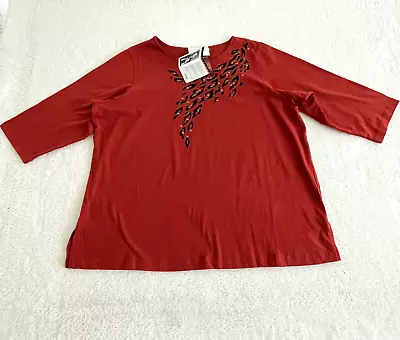 Bob Mackie Top Tunic Womens 2X Red Beaded Wearable Art 3/4 Sleeve New • $29.88