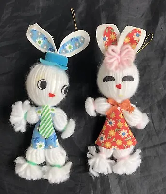 $16.95 • Buy Pair Of Vintage Yarn Bunny Easter Basket Decoration Rabbit Dolls Ornaments Lot