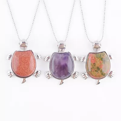 Natural Stone Turtle Pendant Necklace Jewelry Silver Plated Charms Amulet Luck • $5.95