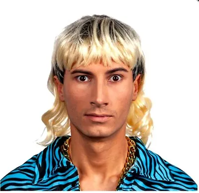 Adult 1980s EXOTIC MULLET WIG 80s Blonde Streaks Mens Fancy Dress Accessory • £9.95