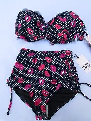 Unique Vintage Set Lip Print  High Waist Bikini 2 Pc Set /Top Sz L / Bottom Sz M • $24.99