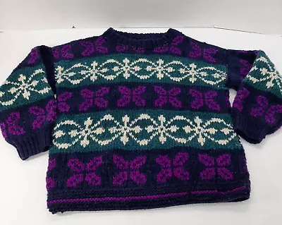 Vintage 90s Rey Wear 100% Wool Sweater Size XL Chunky Knit Hand Made In Ecuador • $49.99