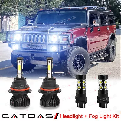 4pc 6000K LED Headlight High/Low + Fog Light Bulbs Combo For Hummer H2 2003-2009 • $28.79