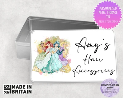 £8.50 • Buy Personalised Disney  Princess Metal Storage Tin Box For Hair Bobble Accessories.