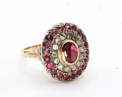 Antique Victorian 18K Gold Antique Mine Cut Diamond Ruby Ring Sz 7 • $1399