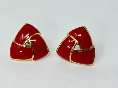 Vintage Goldtone Signed MONET Red Enamel KNOT Post Stud Earrings • $16
