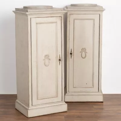 Pair Antique Gustavian Gray Painted Narrow Cabinets Sweden Circa 1840 • $7550