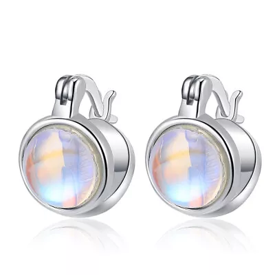 925 Sterling Silver Moonstone Hoop Huggie Earrings Ear Buckle Women Fine Jewelry • $8.51