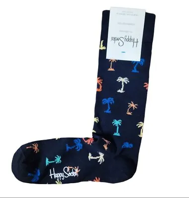 HAPPY SOCKS Men's Navy Cotton Palms Stretchy Soft Crew Socks Size 8-12 NWT • $8