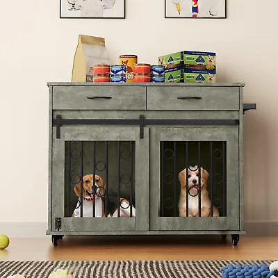 39 In Wooden Dog Crate Furniture Indoor Dog Kennel End Table Pet Cage Furniture. • $168.08