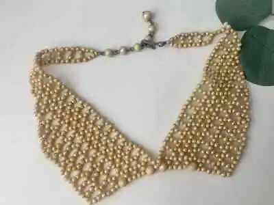 VTG Beaded Pointed Collar Necklace Creamy White Hook Clasp Holiday As Found • $12.99