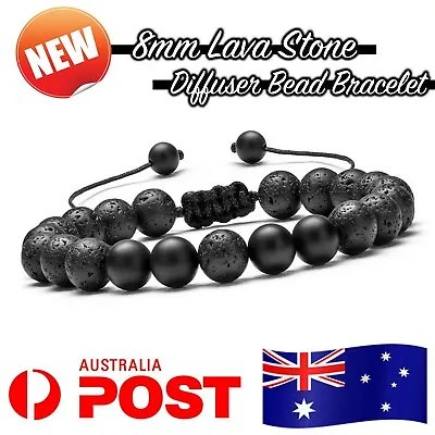 $7.99 • Buy 8mm Matte Black Unisex Lava Stone Diffuser Yoga Bead Handmade Fashion Bracelet