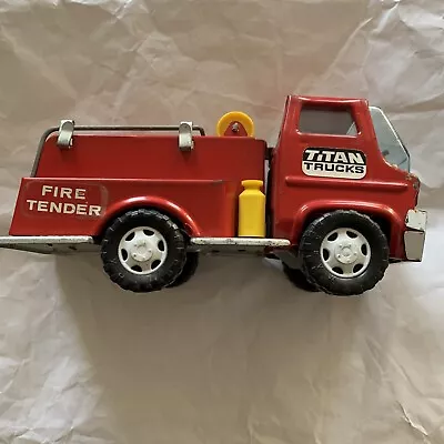 Old Metal Tin Toy Fire Truck Louis Marx Titan Trucks • $18.67